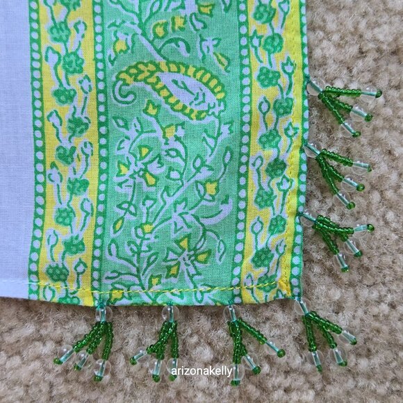 Calypso St. Barth Cotton Sarong Scarf Beads Green - Picture 4 of 15